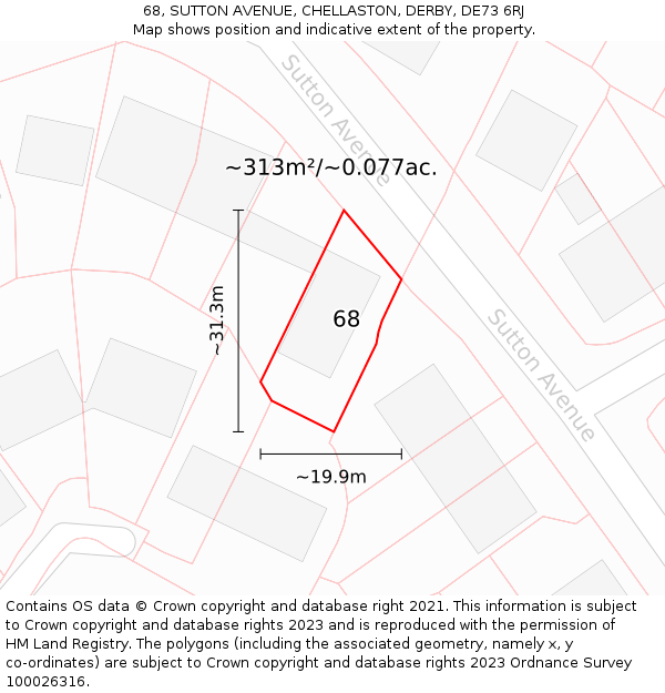 68, SUTTON AVENUE, CHELLASTON, DERBY, DE73 6RJ: Plot and title map