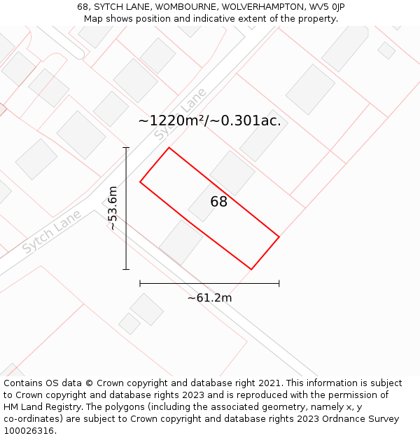 68, SYTCH LANE, WOMBOURNE, WOLVERHAMPTON, WV5 0JP: Plot and title map