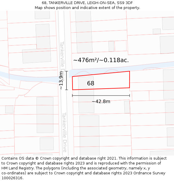 68, TANKERVILLE DRIVE, LEIGH-ON-SEA, SS9 3DF: Plot and title map
