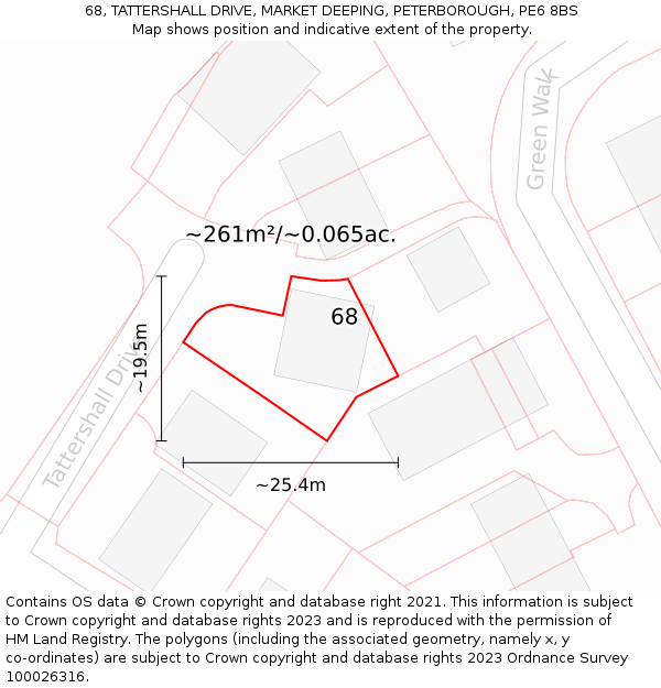 68, TATTERSHALL DRIVE, MARKET DEEPING, PETERBOROUGH, PE6 8BS: Plot and title map