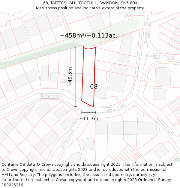 68, TATTERSHALL, TOOTHILL, SWINDON, SN5 8BX: Plot and title map