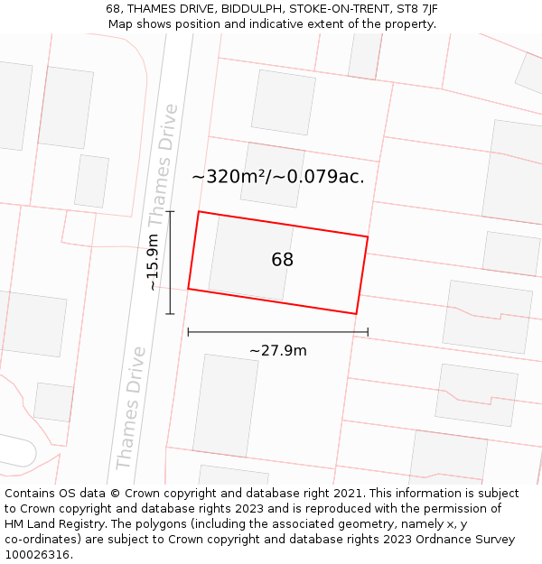 68, THAMES DRIVE, BIDDULPH, STOKE-ON-TRENT, ST8 7JF: Plot and title map