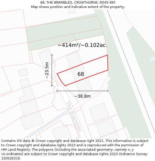 68, THE BRAMBLES, CROWTHORNE, RG45 6EF: Plot and title map