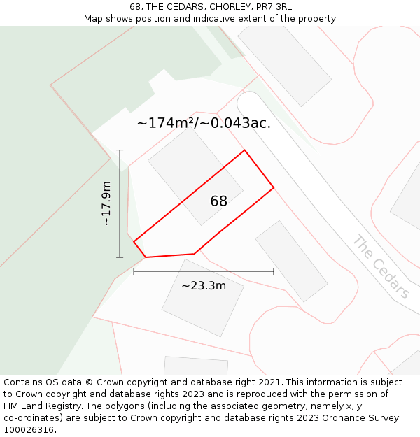68, THE CEDARS, CHORLEY, PR7 3RL: Plot and title map