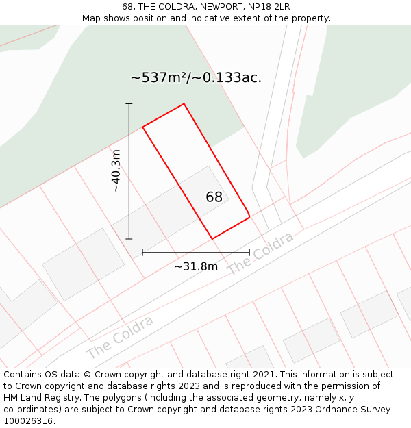 68, THE COLDRA, NEWPORT, NP18 2LR: Plot and title map