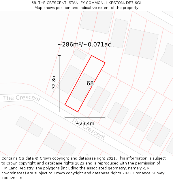 68, THE CRESCENT, STANLEY COMMON, ILKESTON, DE7 6GL: Plot and title map