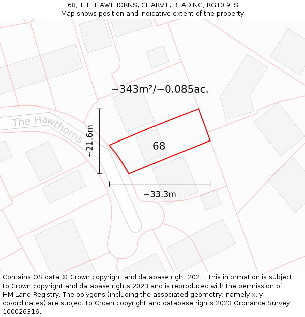 68, THE HAWTHORNS, CHARVIL, READING, RG10 9TS: Plot and title map