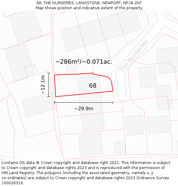 68, THE NURSERIES, LANGSTONE, NEWPORT, NP18 2NT: Plot and title map