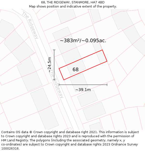 68, THE RIDGEWAY, STANMORE, HA7 4BD: Plot and title map