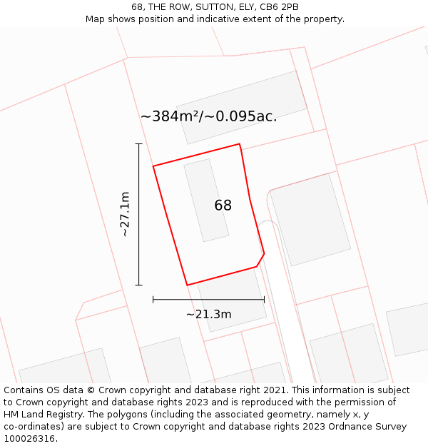 68, THE ROW, SUTTON, ELY, CB6 2PB: Plot and title map