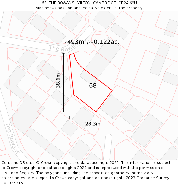 68, THE ROWANS, MILTON, CAMBRIDGE, CB24 6YU: Plot and title map