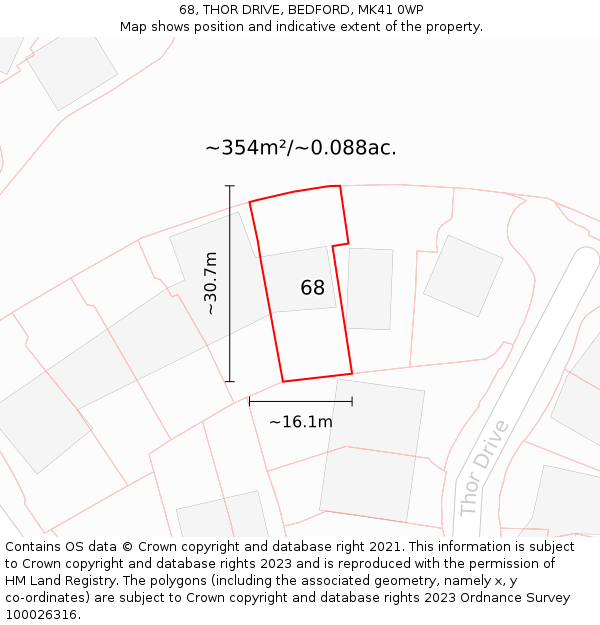 68, THOR DRIVE, BEDFORD, MK41 0WP: Plot and title map