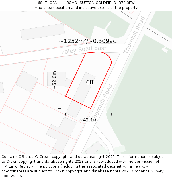 68, THORNHILL ROAD, SUTTON COLDFIELD, B74 3EW: Plot and title map