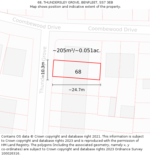 68, THUNDERSLEY GROVE, BENFLEET, SS7 3EB: Plot and title map