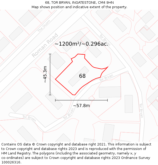 68, TOR BRYAN, INGATESTONE, CM4 9HN: Plot and title map