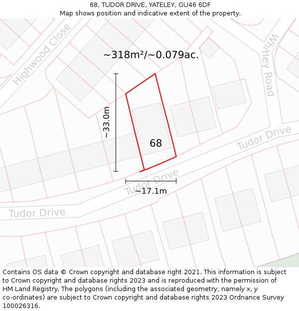 68, TUDOR DRIVE, YATELEY, GU46 6DF: Plot and title map