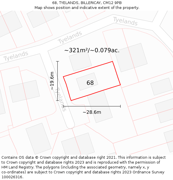 68, TYELANDS, BILLERICAY, CM12 9PB: Plot and title map