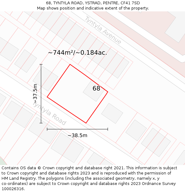 68, TYNTYLA ROAD, YSTRAD, PENTRE, CF41 7SD: Plot and title map