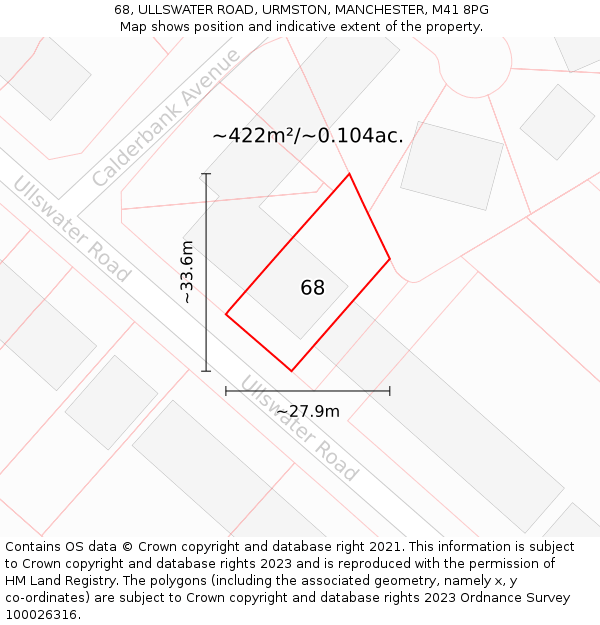 68, ULLSWATER ROAD, URMSTON, MANCHESTER, M41 8PG: Plot and title map
