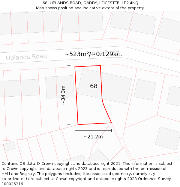 68, UPLANDS ROAD, OADBY, LEICESTER, LE2 4NQ: Plot and title map