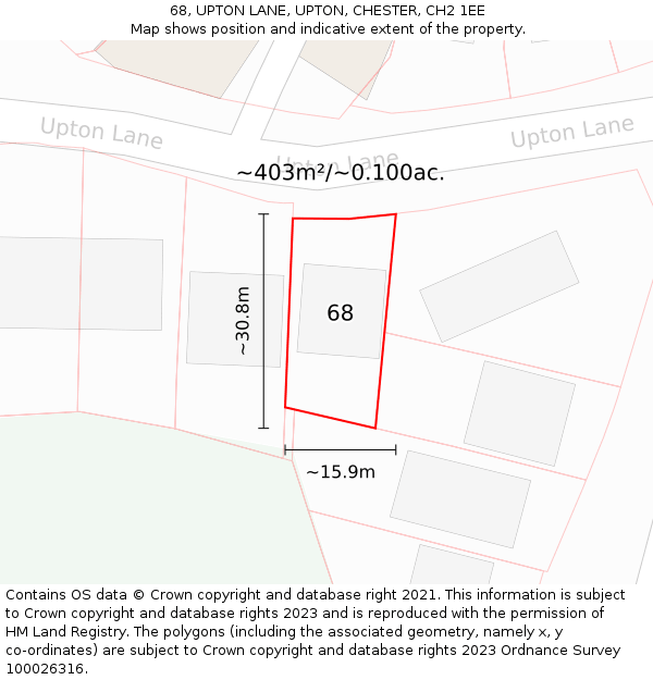 68, UPTON LANE, UPTON, CHESTER, CH2 1EE: Plot and title map