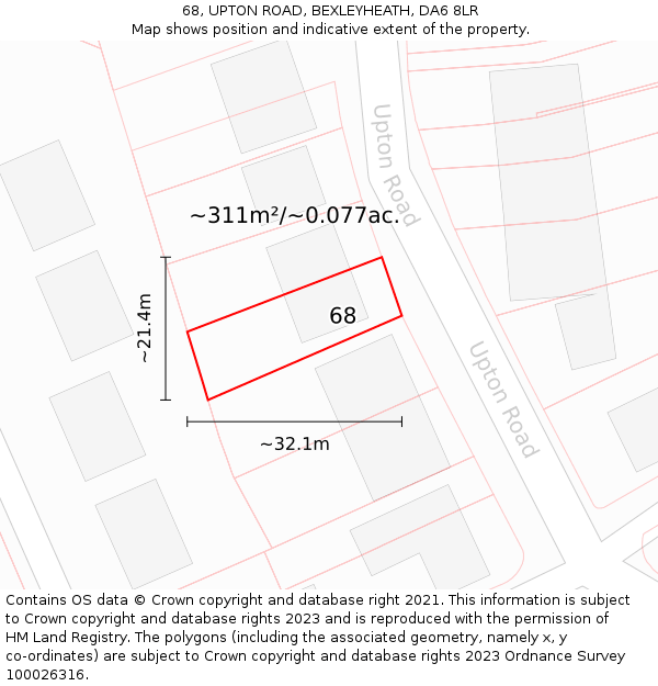 68, UPTON ROAD, BEXLEYHEATH, DA6 8LR: Plot and title map