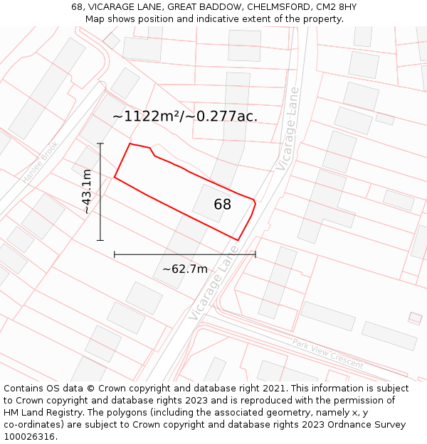 68, VICARAGE LANE, GREAT BADDOW, CHELMSFORD, CM2 8HY: Plot and title map
