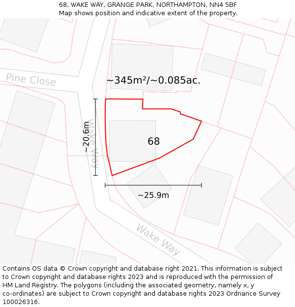 68, WAKE WAY, GRANGE PARK, NORTHAMPTON, NN4 5BF: Plot and title map