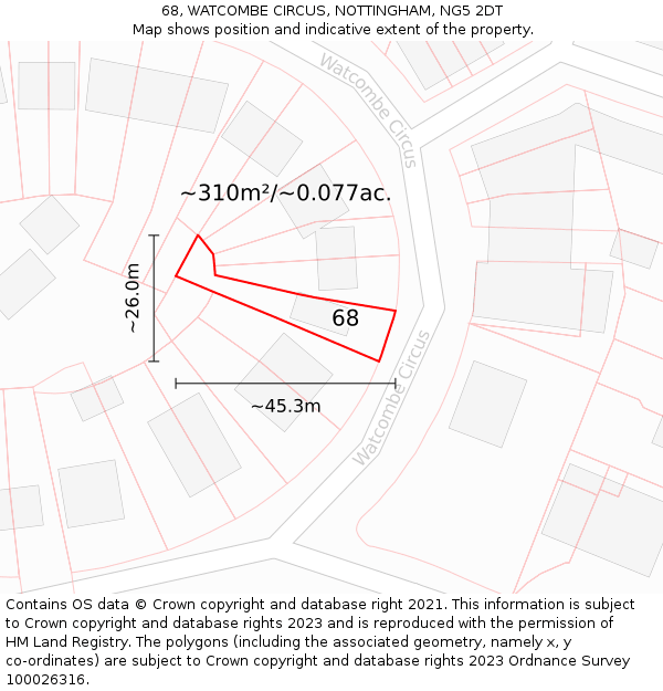 68, WATCOMBE CIRCUS, NOTTINGHAM, NG5 2DT: Plot and title map