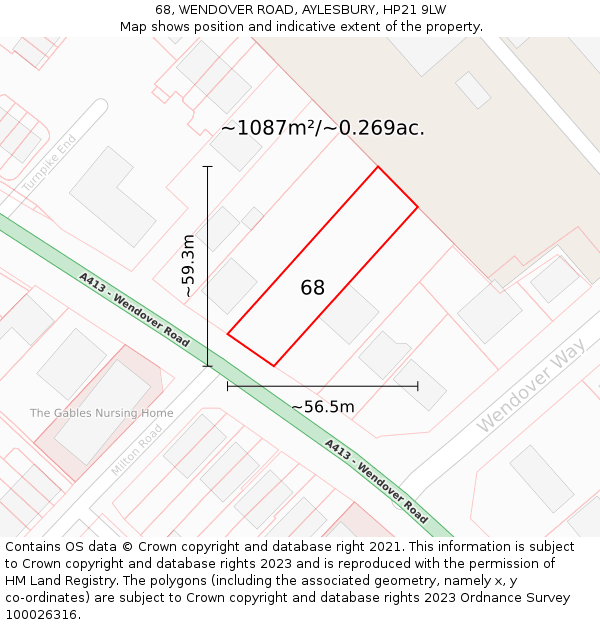 68, WENDOVER ROAD, AYLESBURY, HP21 9LW: Plot and title map