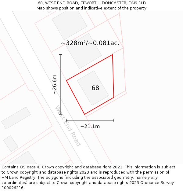68, WEST END ROAD, EPWORTH, DONCASTER, DN9 1LB: Plot and title map