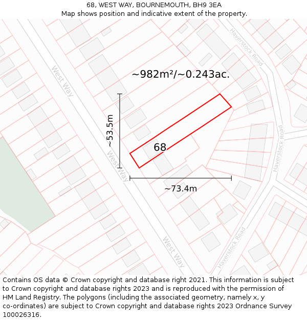 68, WEST WAY, BOURNEMOUTH, BH9 3EA: Plot and title map