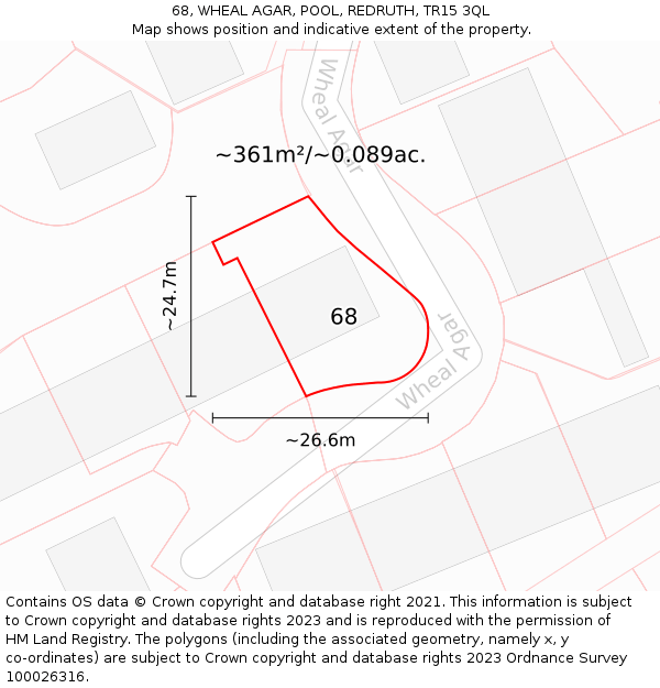 68, WHEAL AGAR, POOL, REDRUTH, TR15 3QL: Plot and title map