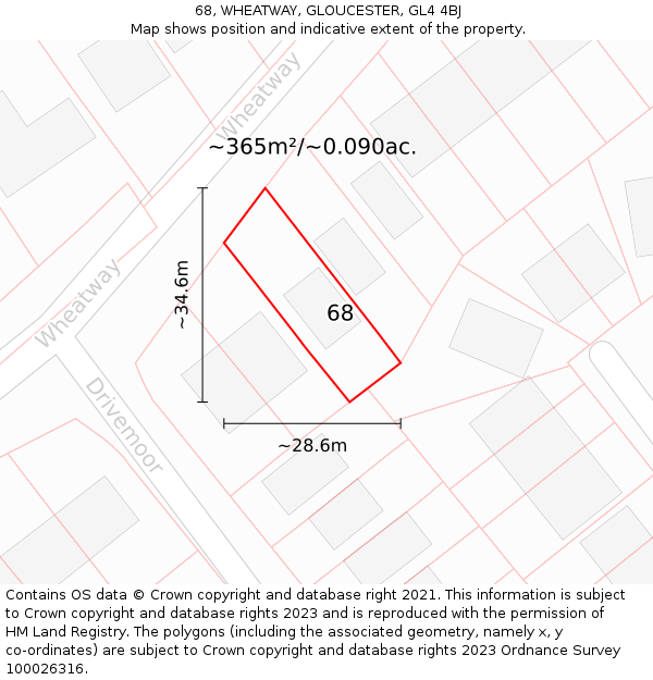 68, WHEATWAY, GLOUCESTER, GL4 4BJ: Plot and title map
