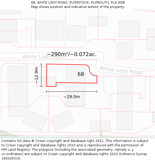 68, WHITE LADY ROAD, PLYMSTOCK, PLYMOUTH, PL9 9GB: Plot and title map