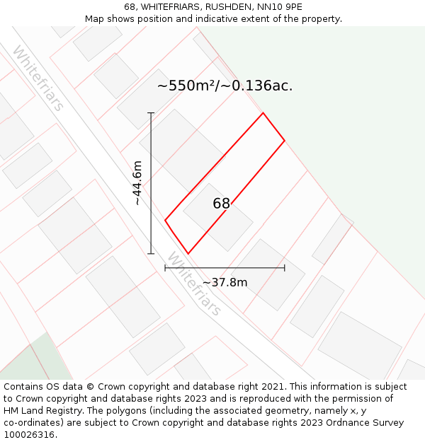 68, WHITEFRIARS, RUSHDEN, NN10 9PE: Plot and title map