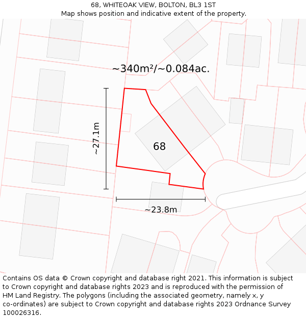 68, WHITEOAK VIEW, BOLTON, BL3 1ST: Plot and title map