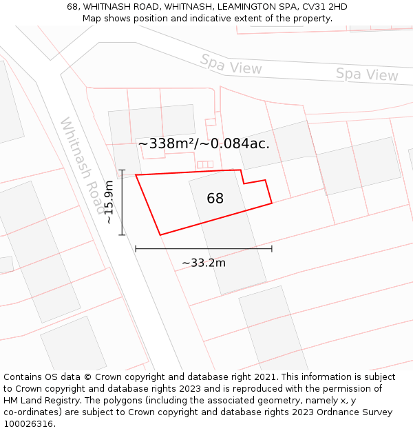 68, WHITNASH ROAD, WHITNASH, LEAMINGTON SPA, CV31 2HD: Plot and title map