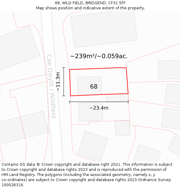 68, WILD FIELD, BRIDGEND, CF31 5FF: Plot and title map