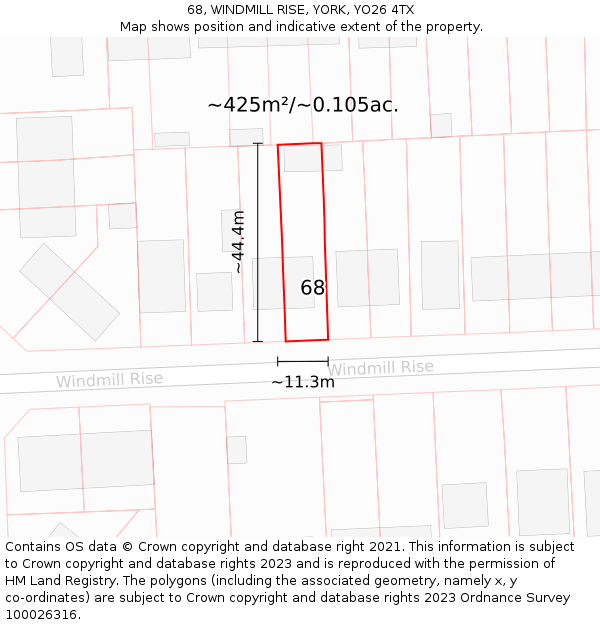 68, WINDMILL RISE, YORK, YO26 4TX: Plot and title map