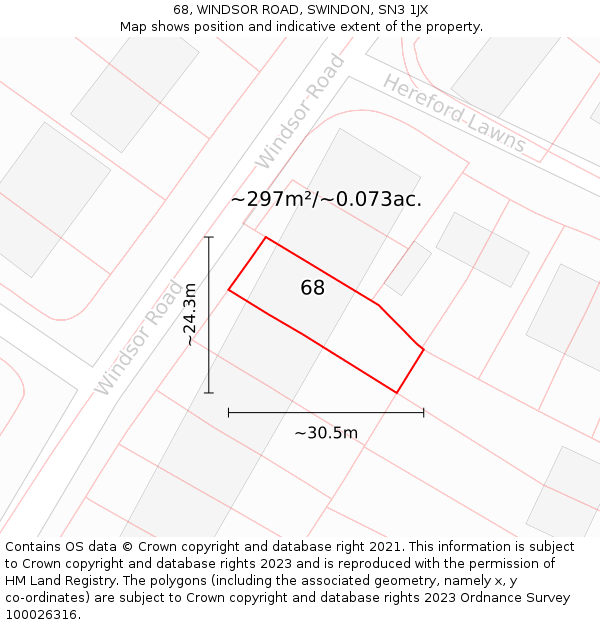 68, WINDSOR ROAD, SWINDON, SN3 1JX: Plot and title map