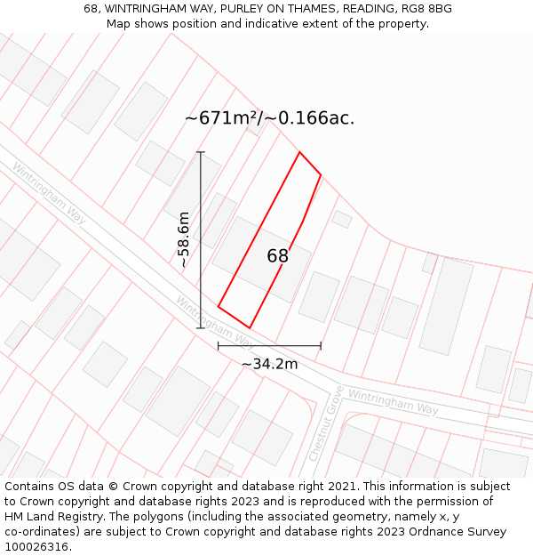 68, WINTRINGHAM WAY, PURLEY ON THAMES, READING, RG8 8BG: Plot and title map