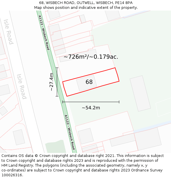 68, WISBECH ROAD, OUTWELL, WISBECH, PE14 8PA: Plot and title map