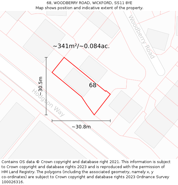 68, WOODBERRY ROAD, WICKFORD, SS11 8YE: Plot and title map