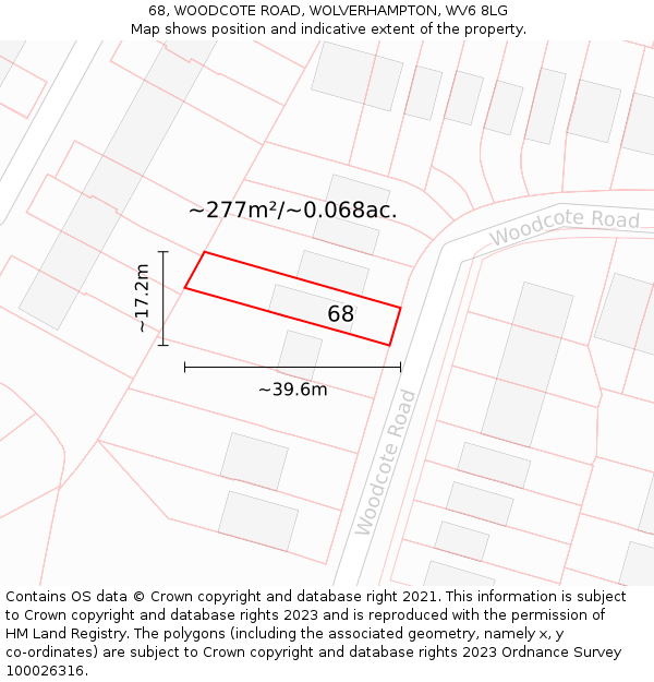 68, WOODCOTE ROAD, WOLVERHAMPTON, WV6 8LG: Plot and title map
