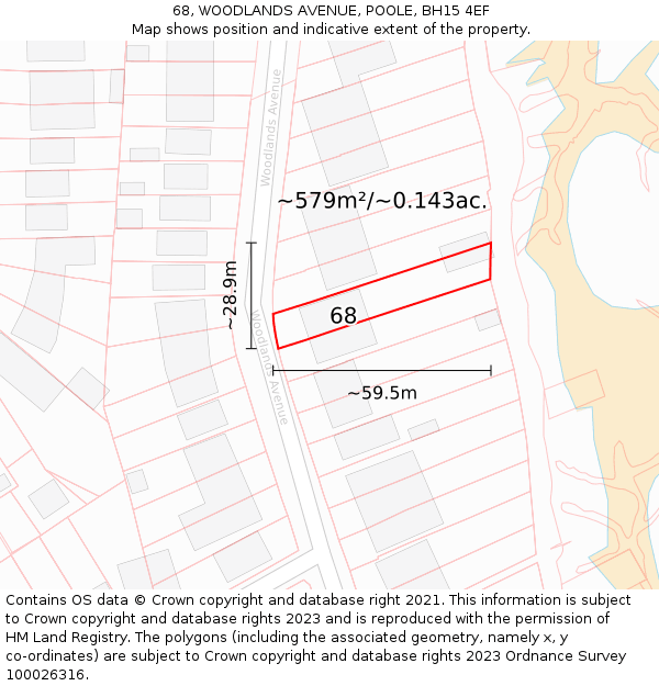 68, WOODLANDS AVENUE, POOLE, BH15 4EF: Plot and title map