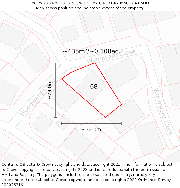68, WOODWARD CLOSE, WINNERSH, WOKINGHAM, RG41 5UU: Plot and title map