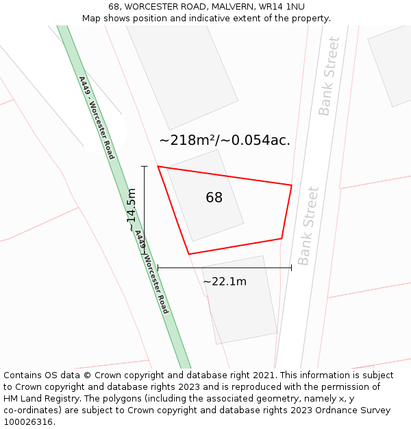 68, WORCESTER ROAD, MALVERN, WR14 1NU: Plot and title map