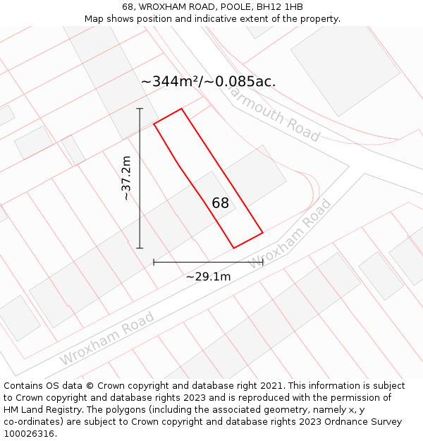 68, WROXHAM ROAD, POOLE, BH12 1HB: Plot and title map