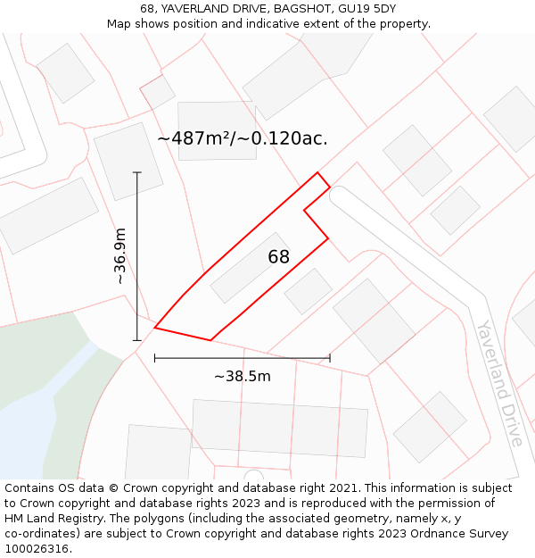 68, YAVERLAND DRIVE, BAGSHOT, GU19 5DY: Plot and title map